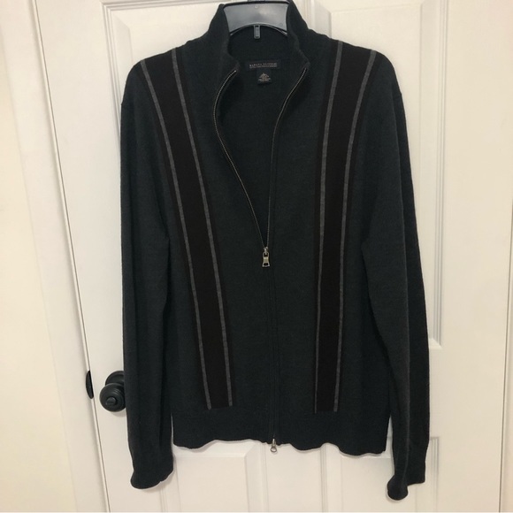 Banana Republic Merino Wool Zip Up Sweater Charcoal Gray & Black - Picture 6 of 9